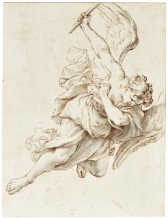 Marcantonio Franceschini - Study Of An Angel Flying To The Right Holding A Torch