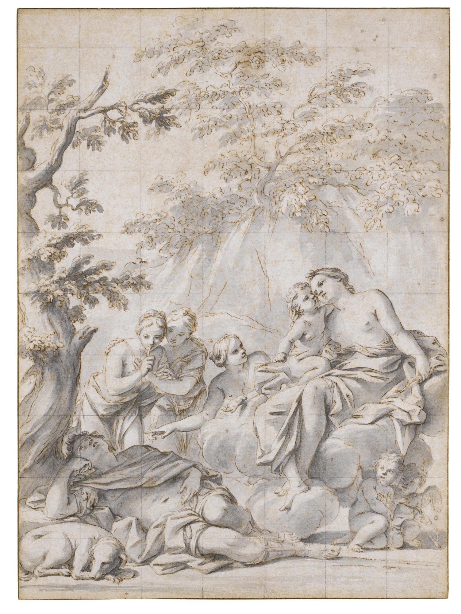 Marcantonio Franceschini - Venus Observing The Sleeping Adonis With Nymphs And Putti