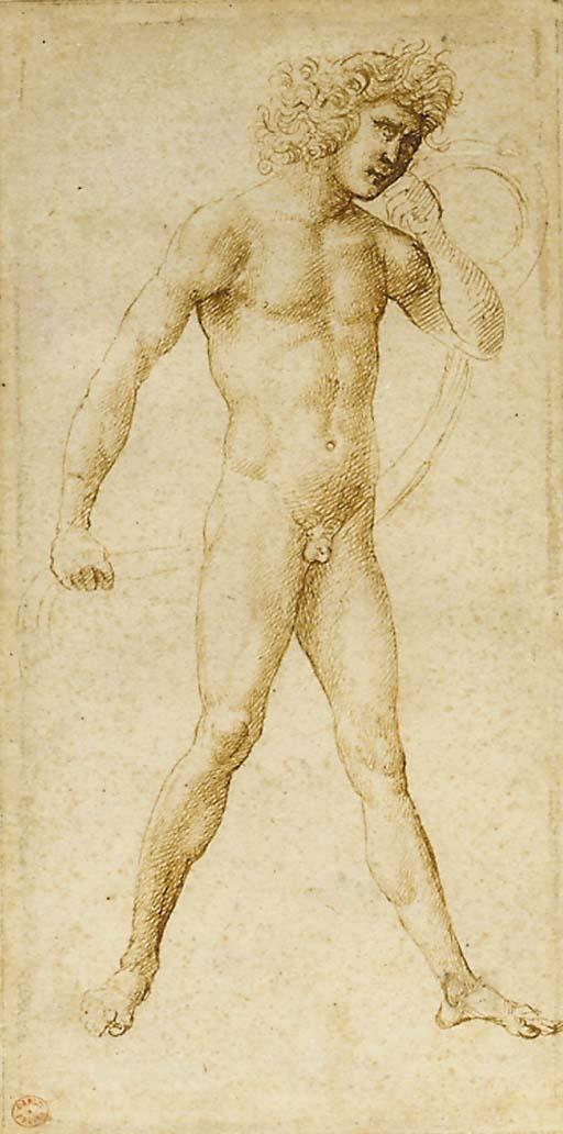 Marcantonio Raimondi - A standing nude holding a veil