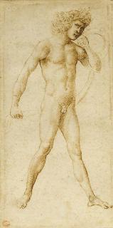 Marcantonio Raimondi - A standing nude holding a veil