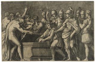 Marcantonio Raimondi - Alexander preserving the Works of Homer