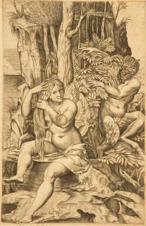 Marcantonio Raimondi - Pan belauscht die Nymphe Syrinx.