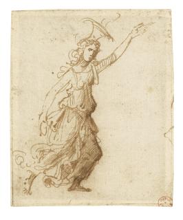 Marcantonio Raimondi - Study Of An Allegorical Female Figure, In A Tunic, Running To The Right