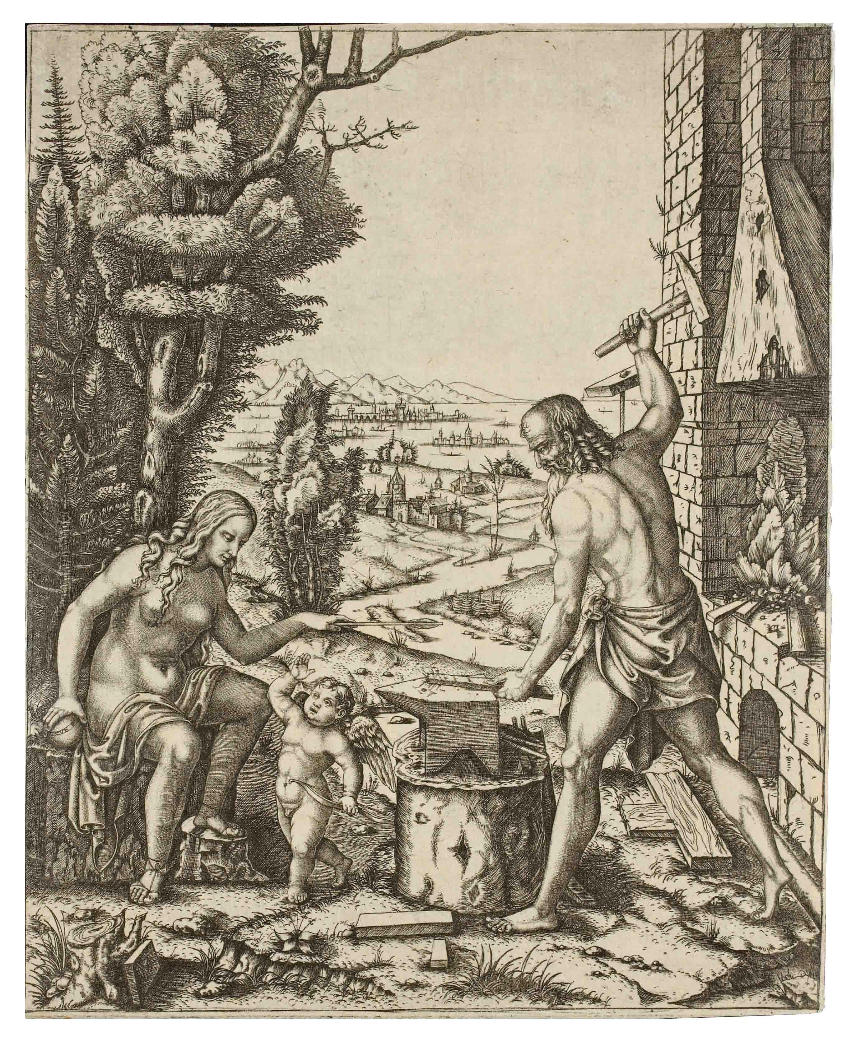 Marcantonio Raimondi - Vulcan, Venus and Eros (B. 326)