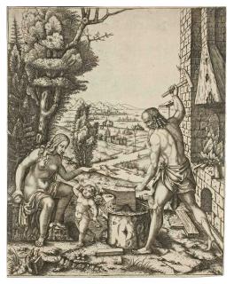 Marcantonio Raimondi - Vulcan, Venus and Eros (B. 326)