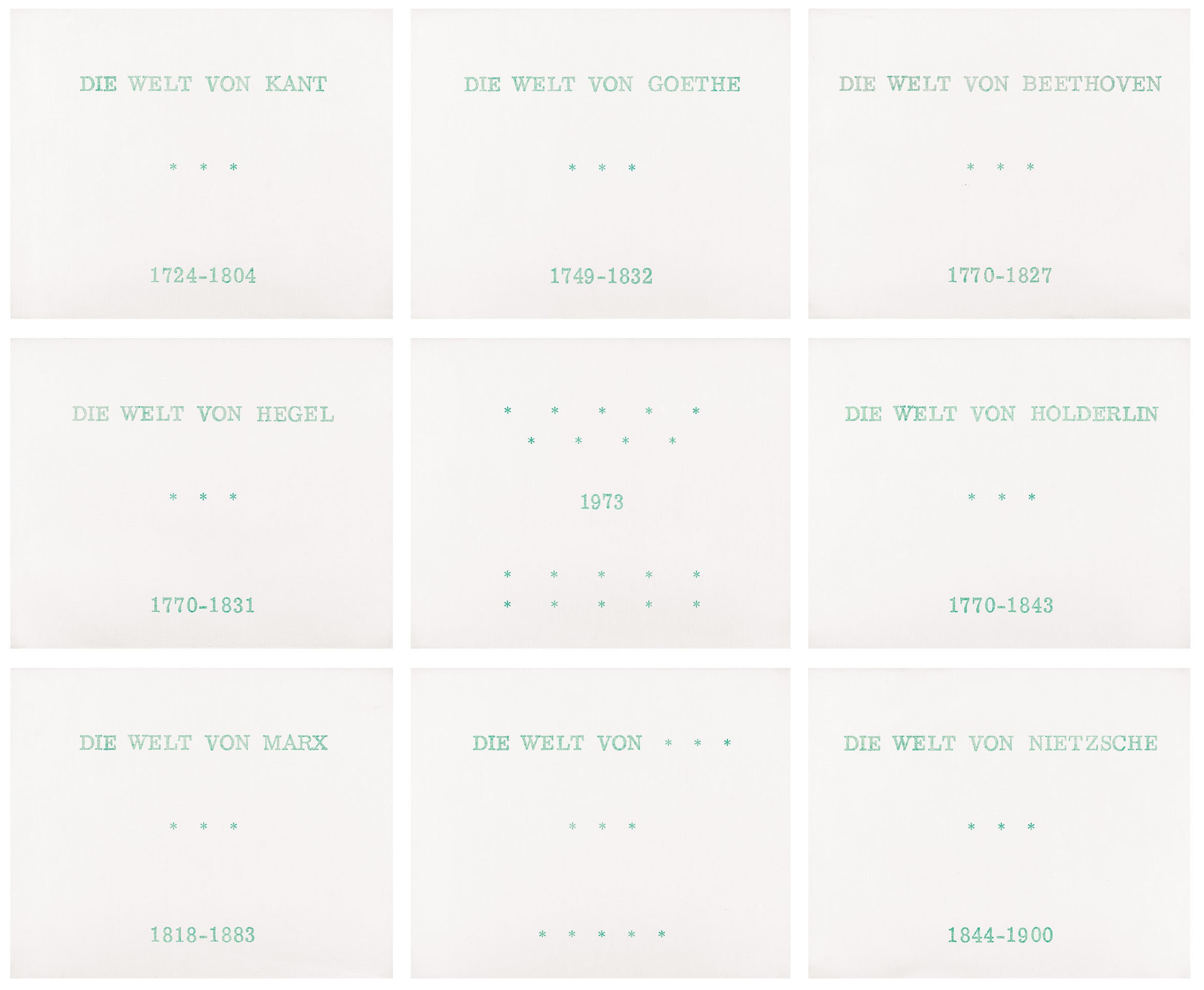 Marcel Broodthaers - Série de neuf tableaux en langue allemande, Die Welt