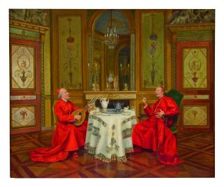 Marcel Brunery - Two Cardinals Relaxing In A Drawing Room