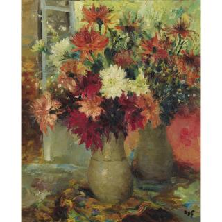 Marcel Dreyfus - Vase De Dahliasmarcel Dyf ; Vase Of Dahlias ; Signed Lower Right ; Oil On Canvas 
