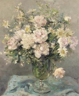 Marcel Dyf - Bouquet de roses et de marguerites