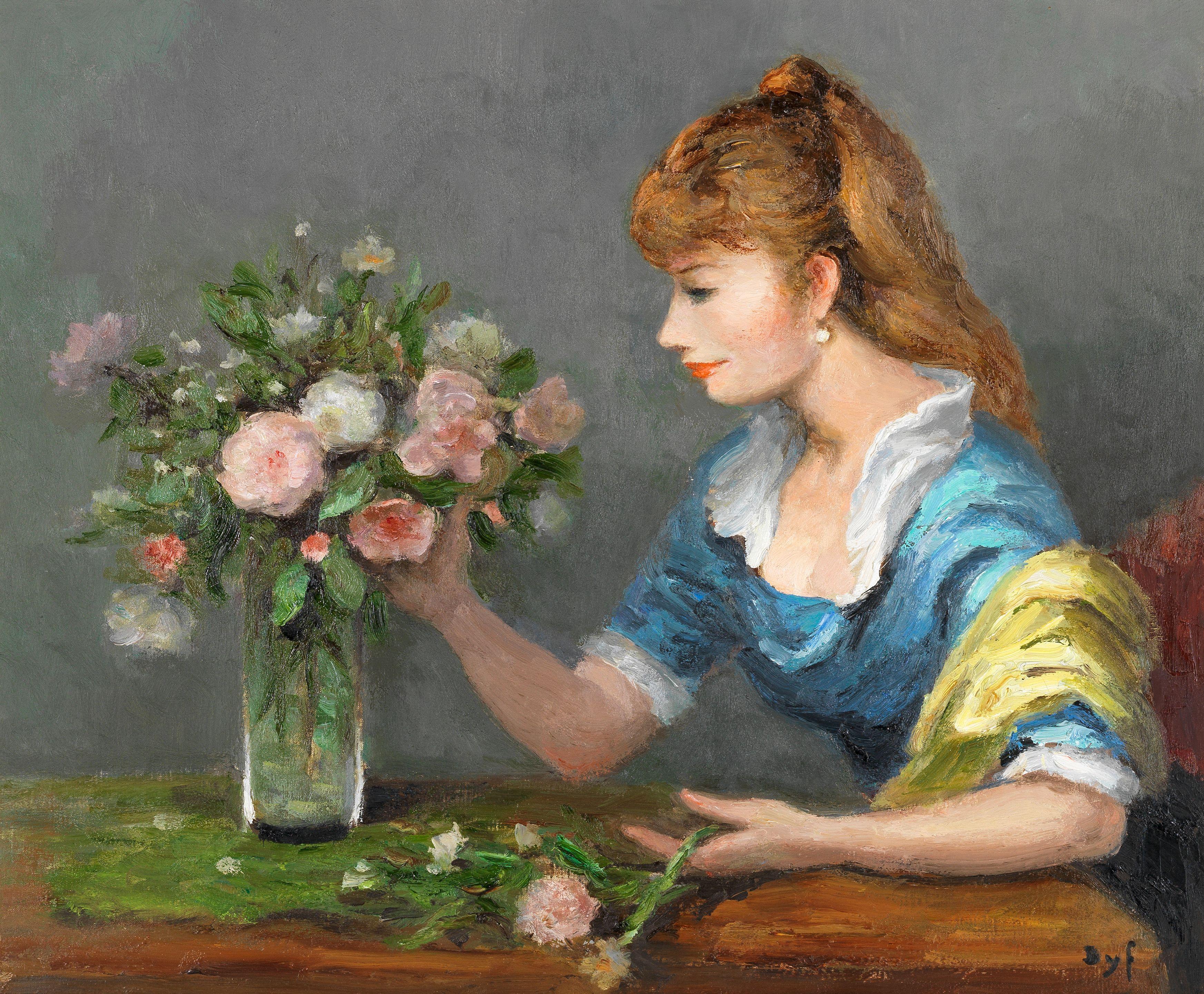 Marcel Dyf - Claudine arrangeant un bouquet