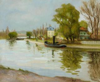 Marcel Dyf - Dampfschiff vor der Schleuse