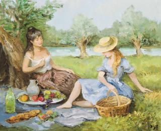 Marcel Dyf - Déjeuner sur l’herbe, (Les  3 amies en picnic)