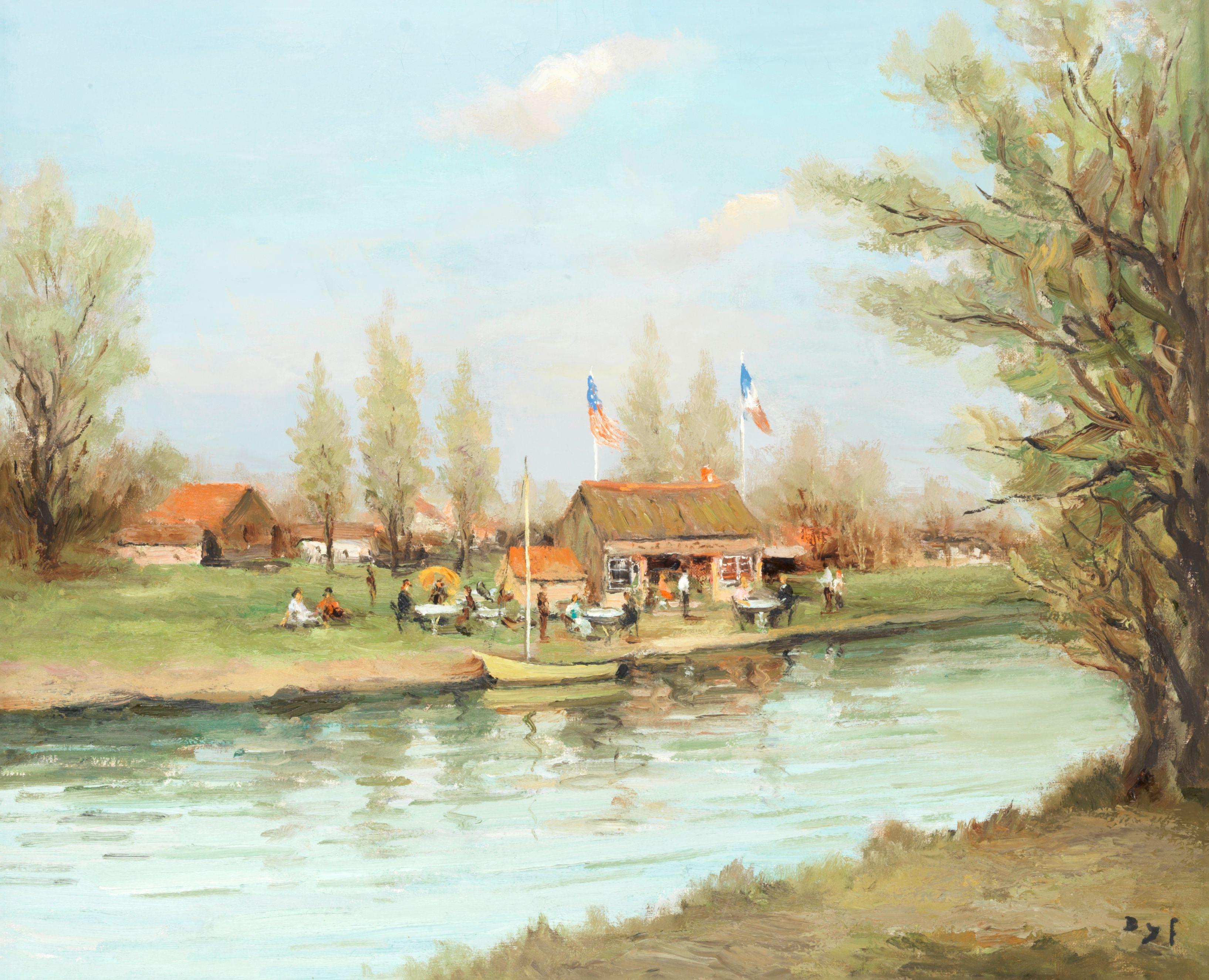 Marcel Dyf - Guinguette au bord de la rivière, Ile de France