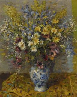 Marcel Dyf -  Iris, Anémones Et Anthémis 