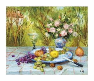 Marcel Dyf - Nature morte avec raisins noix et poire