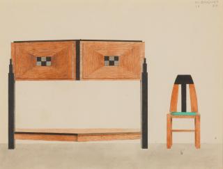 Marcel-Louis Baugniet - Chaise et dressoir pour Akarova