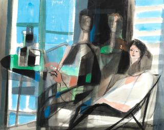 Marcel Mouly - Interior scene with three figures