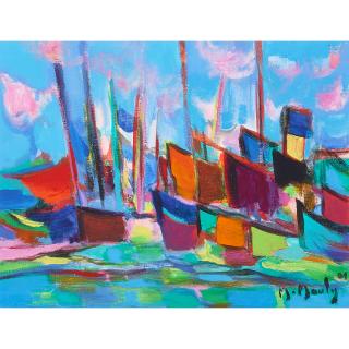 Marcel Mouly - Marine aux nuages roses