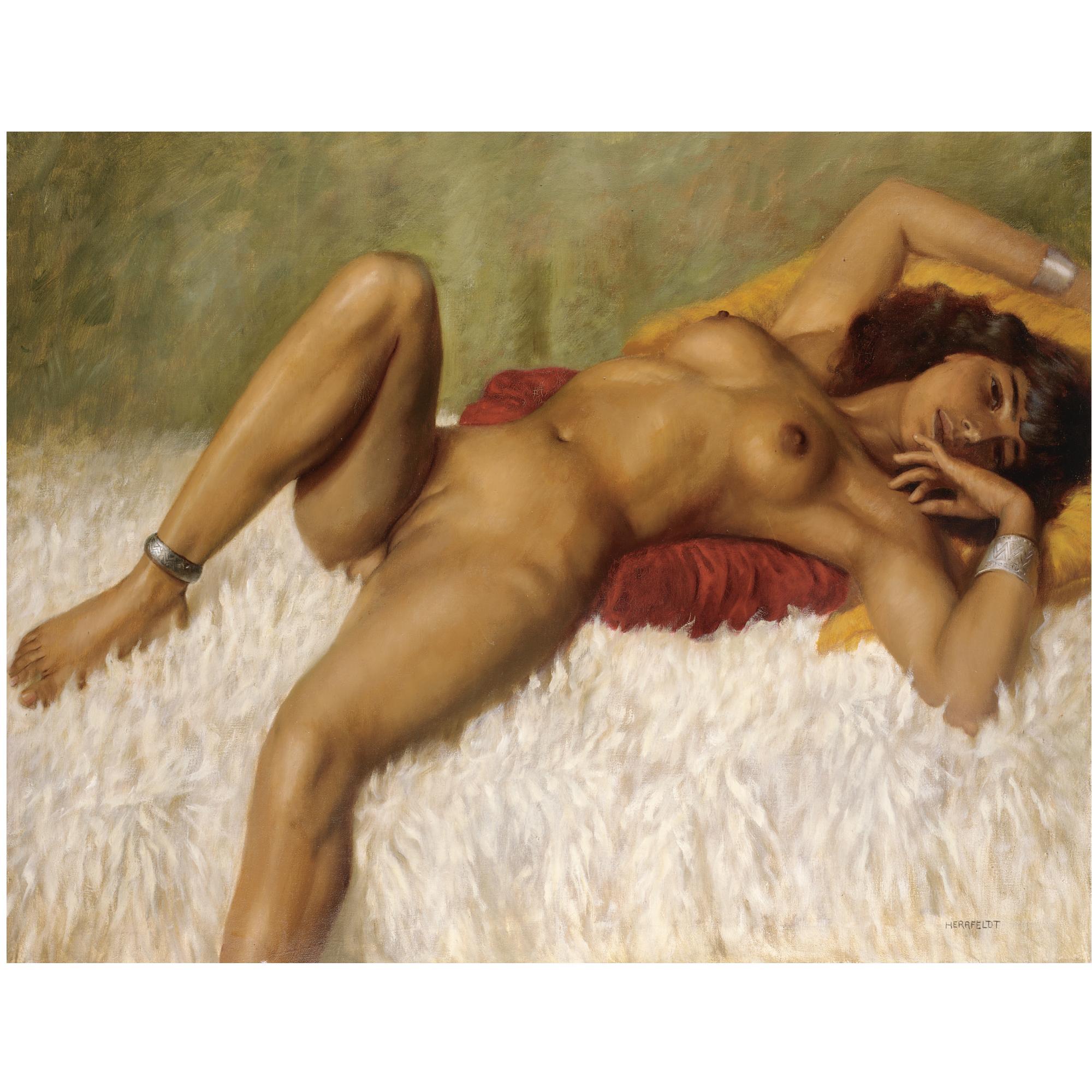 Marcel Renée Herrfeldt - French Reclining Nude On A Rug