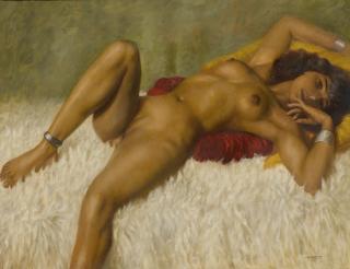 Marcel Renée Herrfeldt - French reclining Nude On A Rug