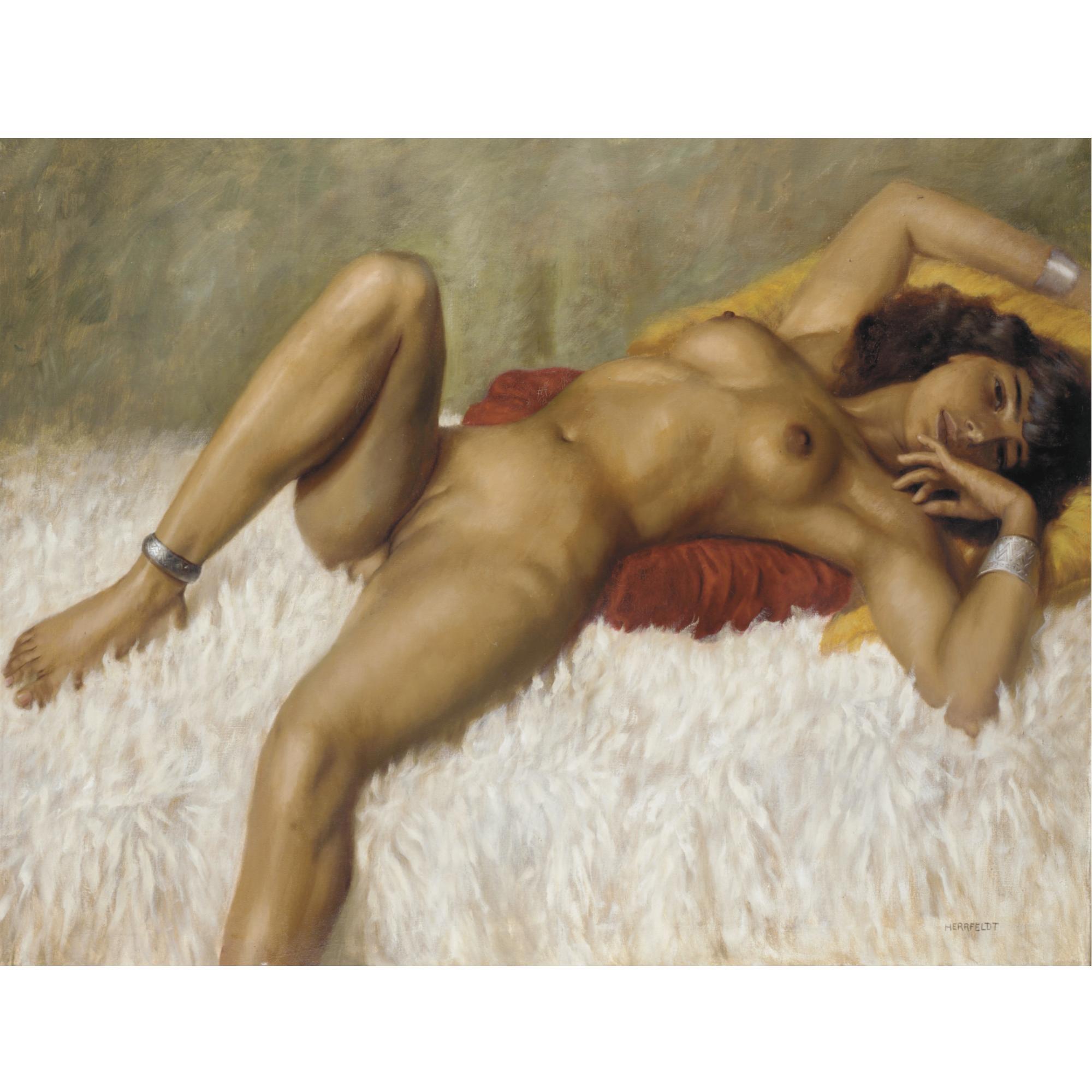 Marcel Renée Herrfeldt - Reclining Nude On A Rug