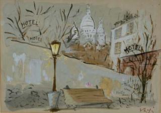 Marcel Vertés - Bench in Montmartre with the Sacré Coeur in the distance