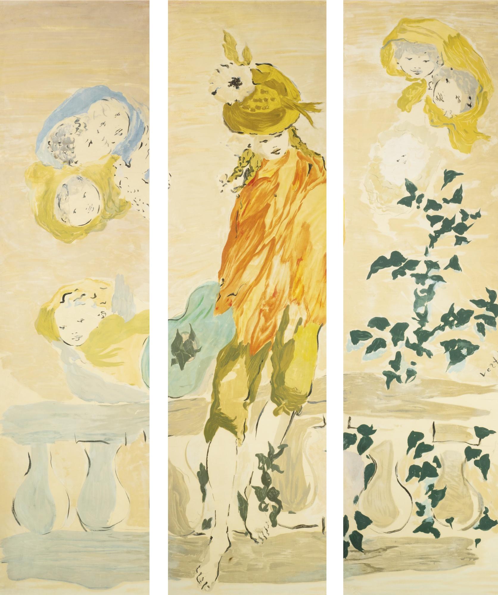 Marcel Vertès - Girl On A Terrace: Three Panels For A Standing Screen