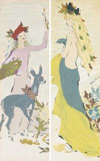 Marcel Vertès - Girl With A Deer; And Girl With A Long Dress