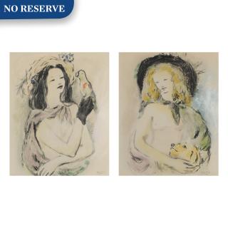 Marcel Vertès - Jeune Fille Avec Perroquet (I) & Jeune Fille Avec Chien (Ii)(A Pair Of Works)