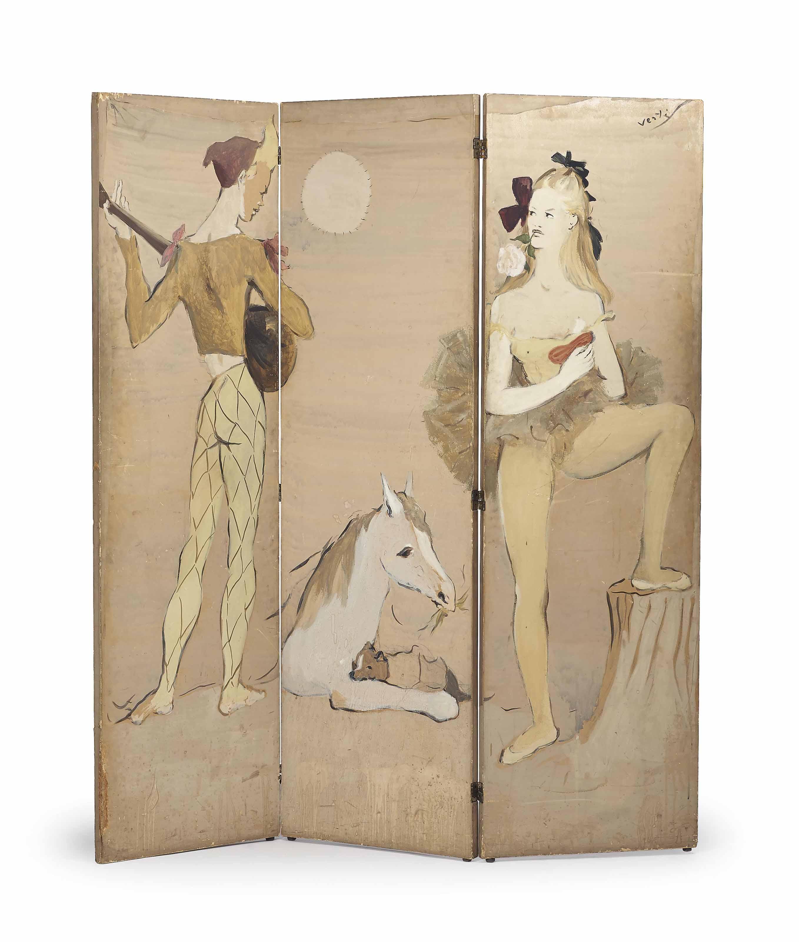 Marcel Vertès - Paravent Représentant Des Personnages De La Comedia Dell\'Arte