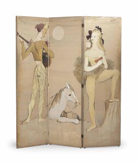 Marcel Vertès - Paravent Représentant Des Personnages De La Comedia Dell\'Arte