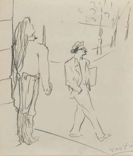 Marcel Vertes - Study Of A Sleeping Female Nude; A Gentleman Strolling In Front Of A Guard