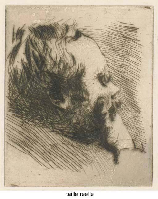 Marcelin-Gilbert Desboutin - Degas En Buste, de Profil À Droite, Le Menton Dans Sa Main Droite (Lemoisne P. 217)