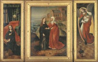 Marcellus Coffermans - A triptych: central panel: The Visitation; left wing: The Virgin Annunciate; right wing: The Angel of the Annunciation