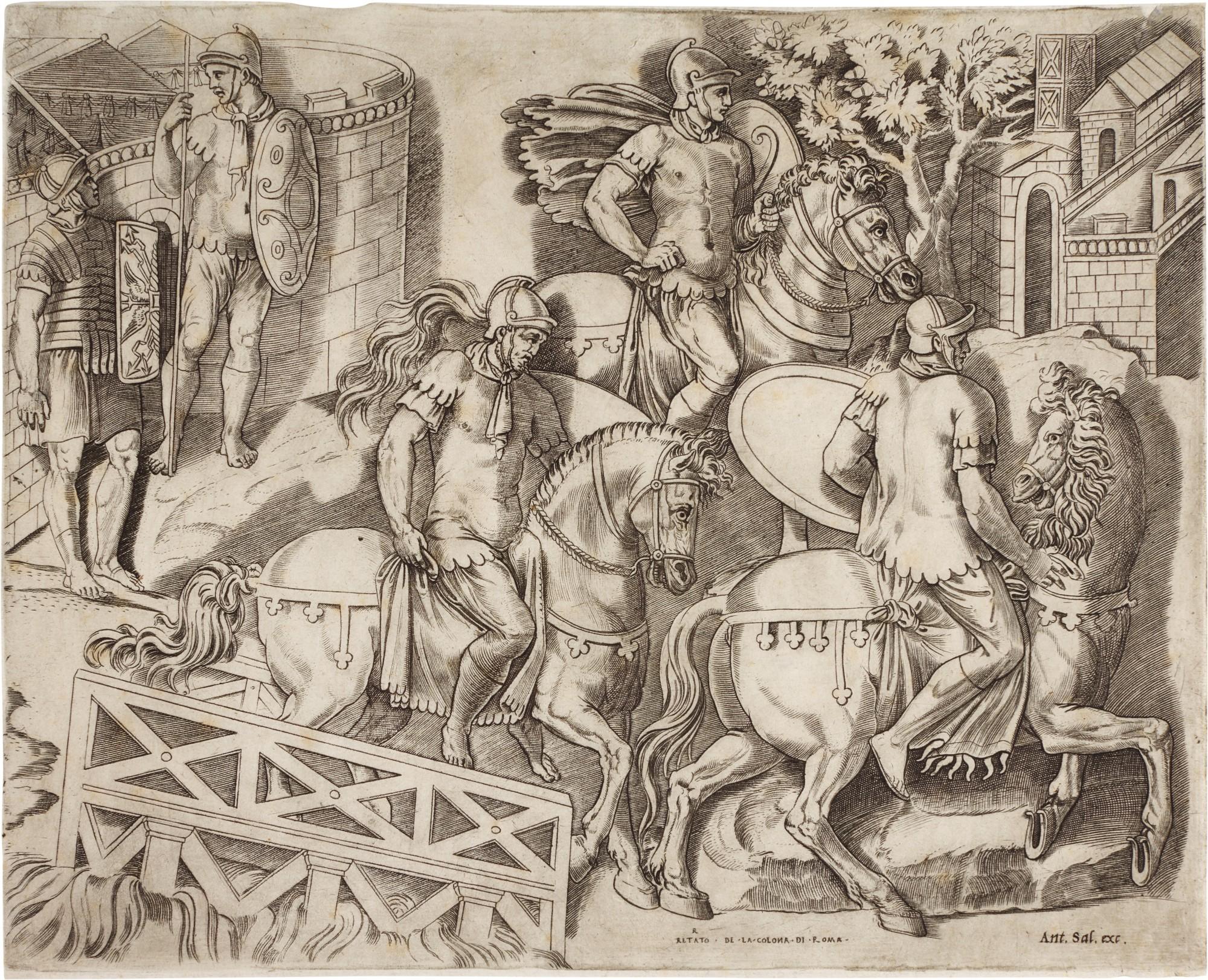 Marco Dente da Ravenna - Trajan\'s Column: Two Plates (Bartsch 202, 204)