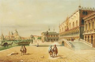 Marco Grubacs - Venice, a view of the Doge\'s Palace and Santa Maria della Salute from Riva degli Schiavoni