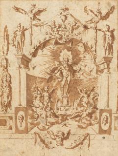 Marco Marchetti - Design for a wall decoration showing Jupiter on a chariot in a niche unframed