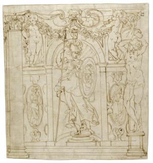 Marco Marchetti - Minerva In A Niche, Flanked By Putti And A Caryatid