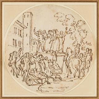 Marco Marcola - Zwei Zeichnungen: Pferderennen und Konzert im Freien.