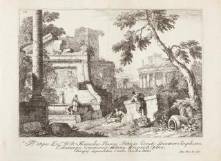 Marco Ricci - 2 Bll.: Ruinen verschiedener schöner Bauwerke – Waldlandschaft.