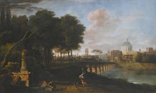 Marco Ricci - A Capriccio Landscape With A Domed Church