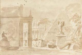Marco Ricci - A capriccio with the pyramid of Caius Sestius