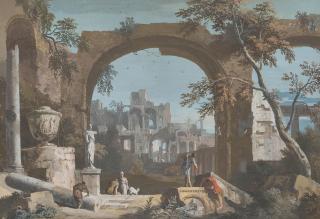 Marco Ricci - Caprice architectural avec double arches en ruines