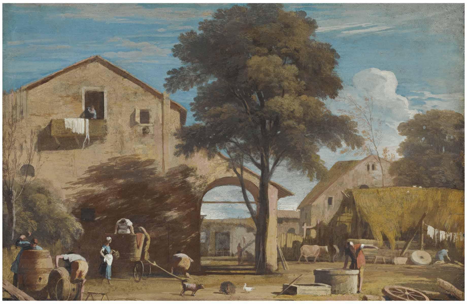 Marco Ricci - Landscape With A Courtyard With Rural Buildings And Peasants