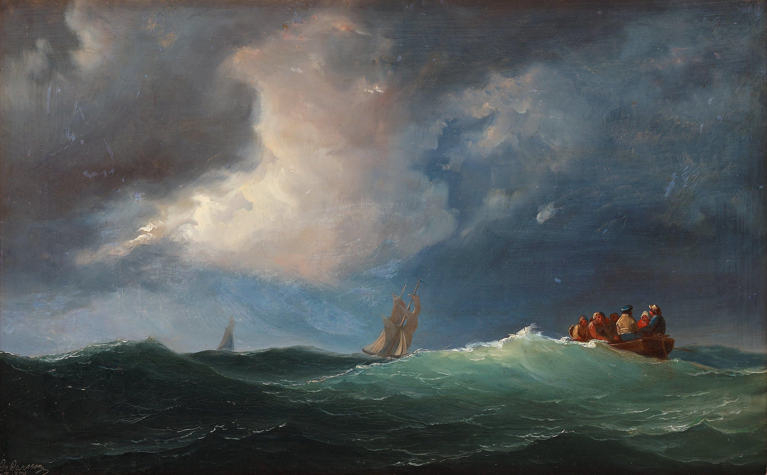 Marcus Larsson - Figures in a boat at a stormy sea