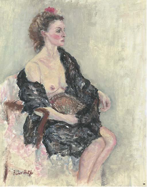 Margaret Fisher Prout - Portrait of A Lady, Seated Three-Quarter-Length, Holding A Fan