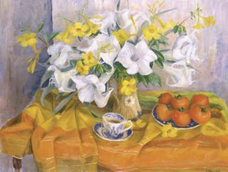 Margaret Hannah Olley - Flowers and Persimmons