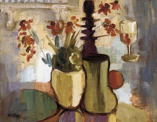 Margaret Hislop - Still life with vase of flowers