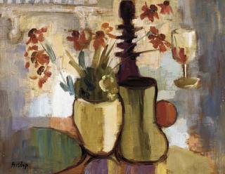 Margaret Hislop - Still life with vase of flowers