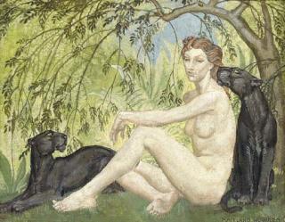 Margaret Maitland Howard - Female nude with panthers